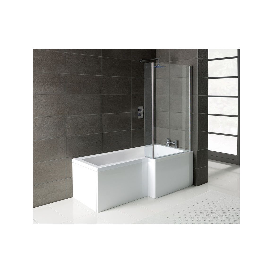 Baignoire de douche en forme de L 1700x700-850x410mm 0TH, panneau et écran (RH)