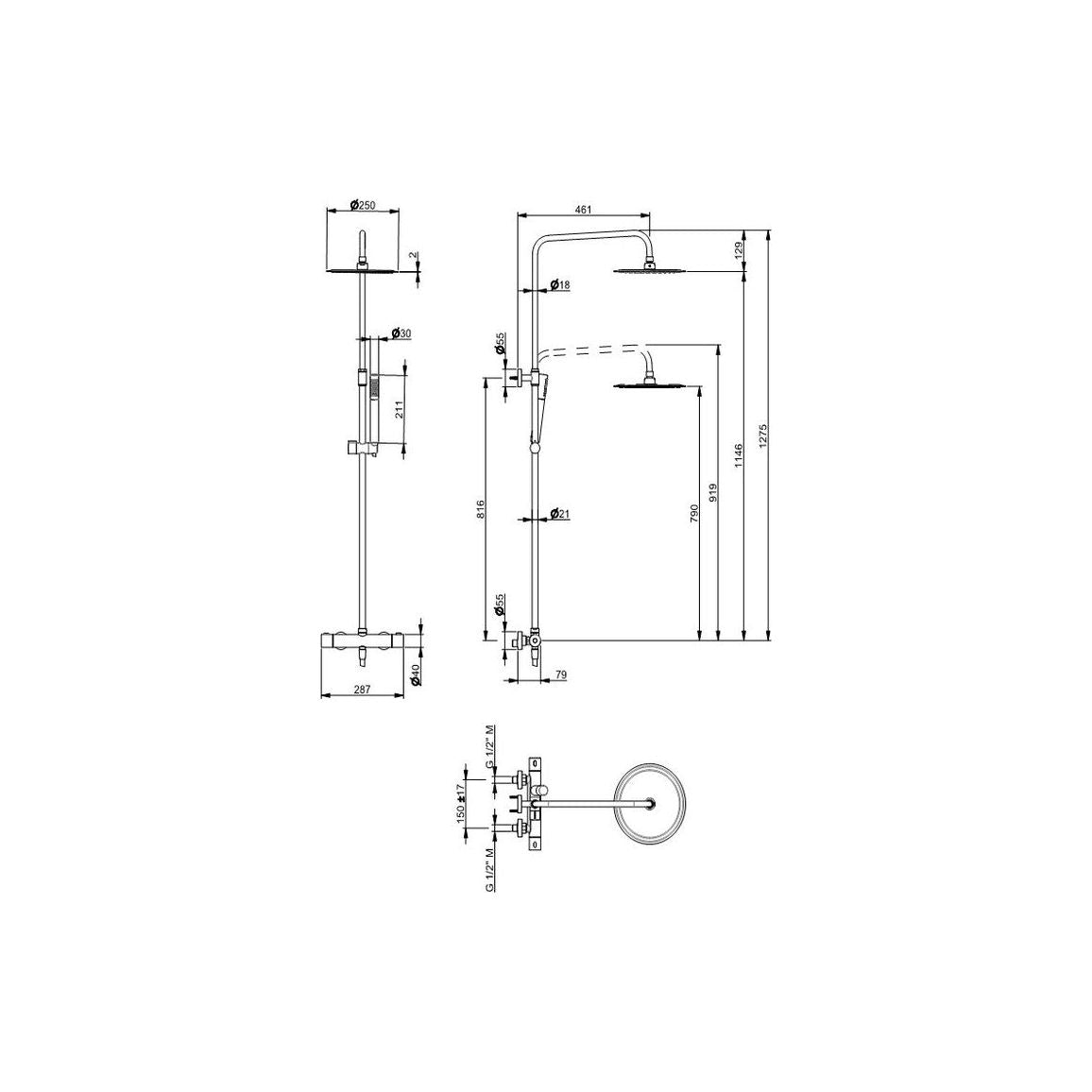 Vema Thermostatic Shower Column w/Fixed Head & Riser - Matt Black