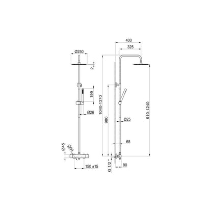 Vema Thermostatic Shower Column w/Fixed Head & Riser - St/Steel