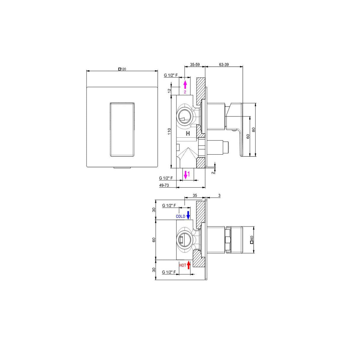 Vema Lys Concealed Two Outlet Shower Mixer w/Diverter