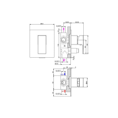 Vema Lys Concealed Two Outlet Shower Mixer w/Diverter