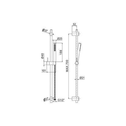 Vema Maira Black ABS Riser Rail w/Hose & Handset