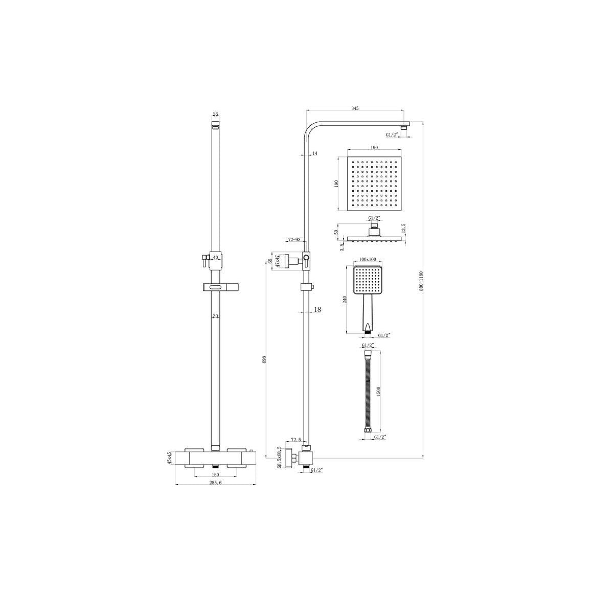 Mitigeur thermostatique de douche Briery Cool-Touch avec colonne montante et kit de plafond