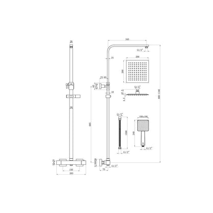 Mezclador de barra termostático cuadrado Farley con kit de elevador - Cromo