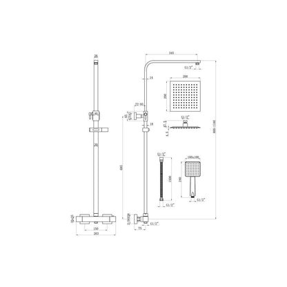 Square Thermostatic Bar Mixer w/Riser Kit - Matt Black