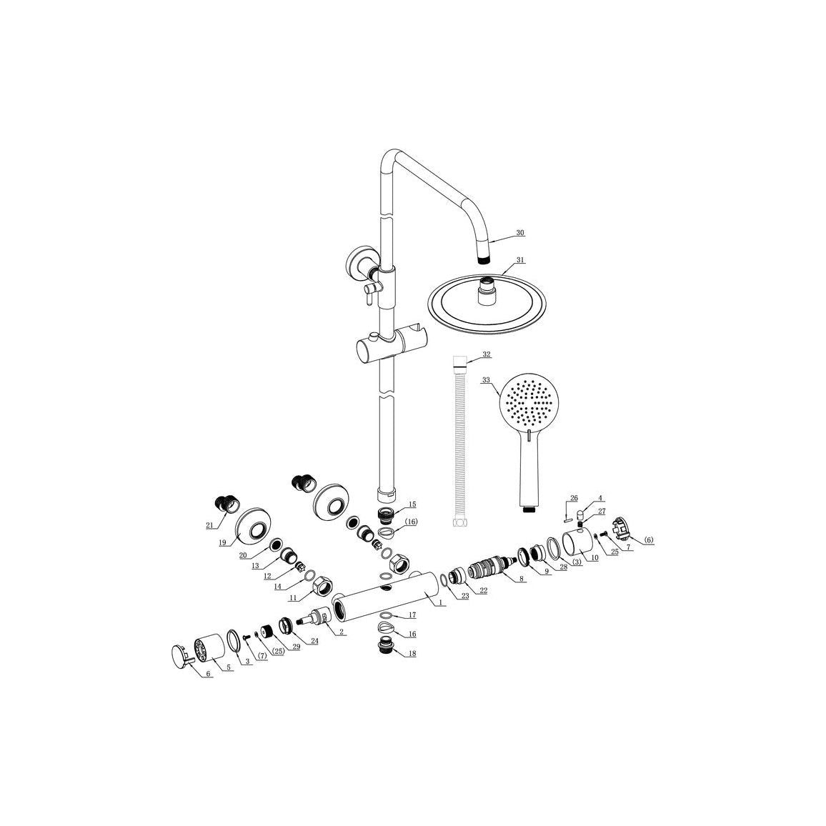 Round Thermostatic Bar Mixer w/Riser Kit - Brushed Brass