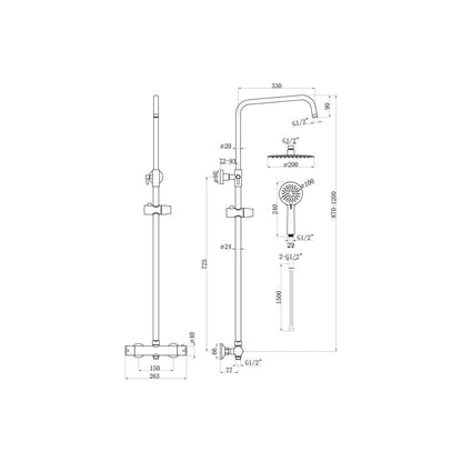 Round Thermostatic Bar Mixer w/Riser Kit - Brushed Brass