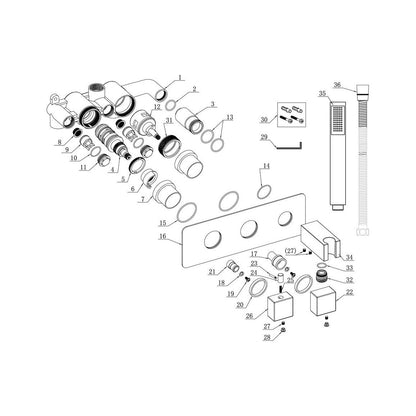 Alabama Thermostatic Two Outlet Shower Valve w/Handset