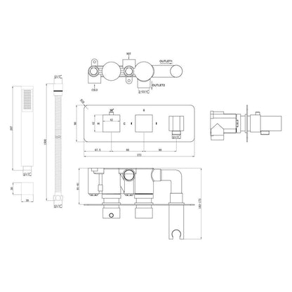 Alabama Thermostatic Two Outlet Shower Valve w/Handset