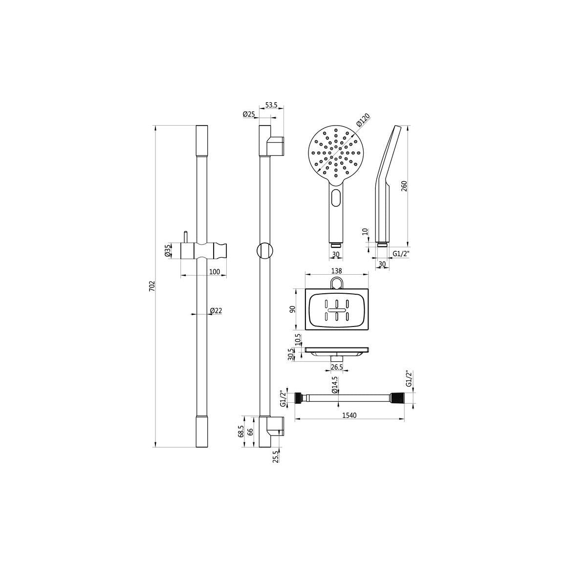 Kit de douche à bouton-poussoir rond