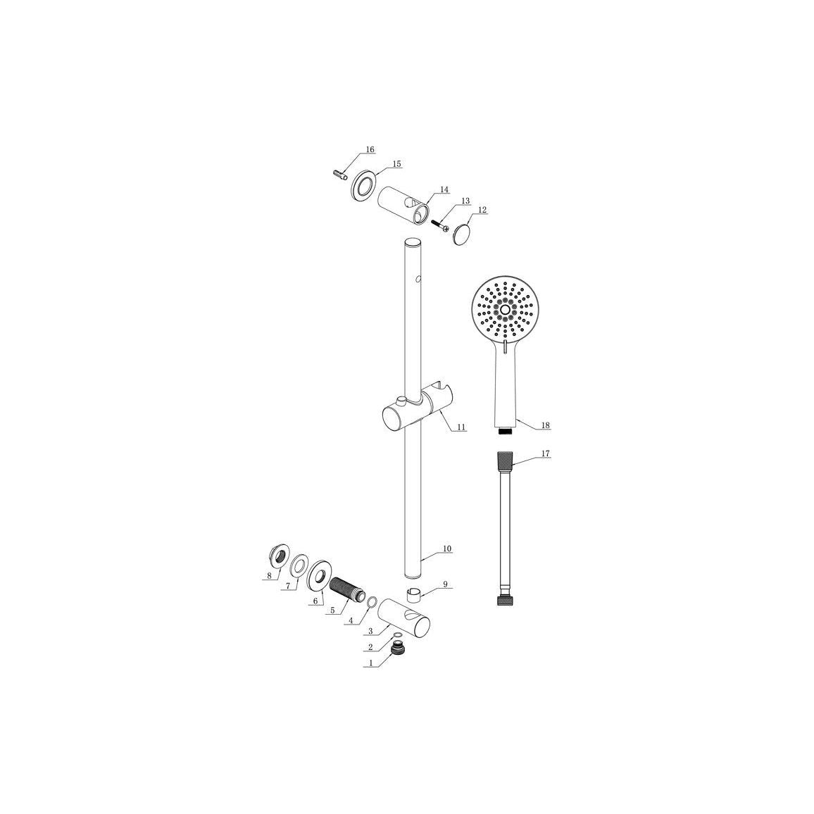 Round Premium Slider Rail Kit w/Elbow & 3 Mode Handset