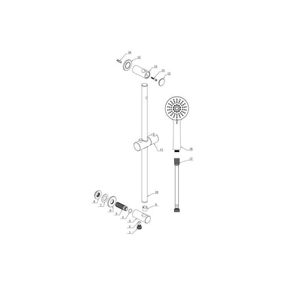 Round Premium Slider Rail Kit w/Elbow & 3 Mode Handset