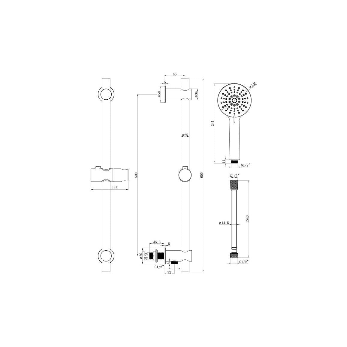 Kit de rail coulissant rond haut de gamme avec coude et combiné à 3 modes