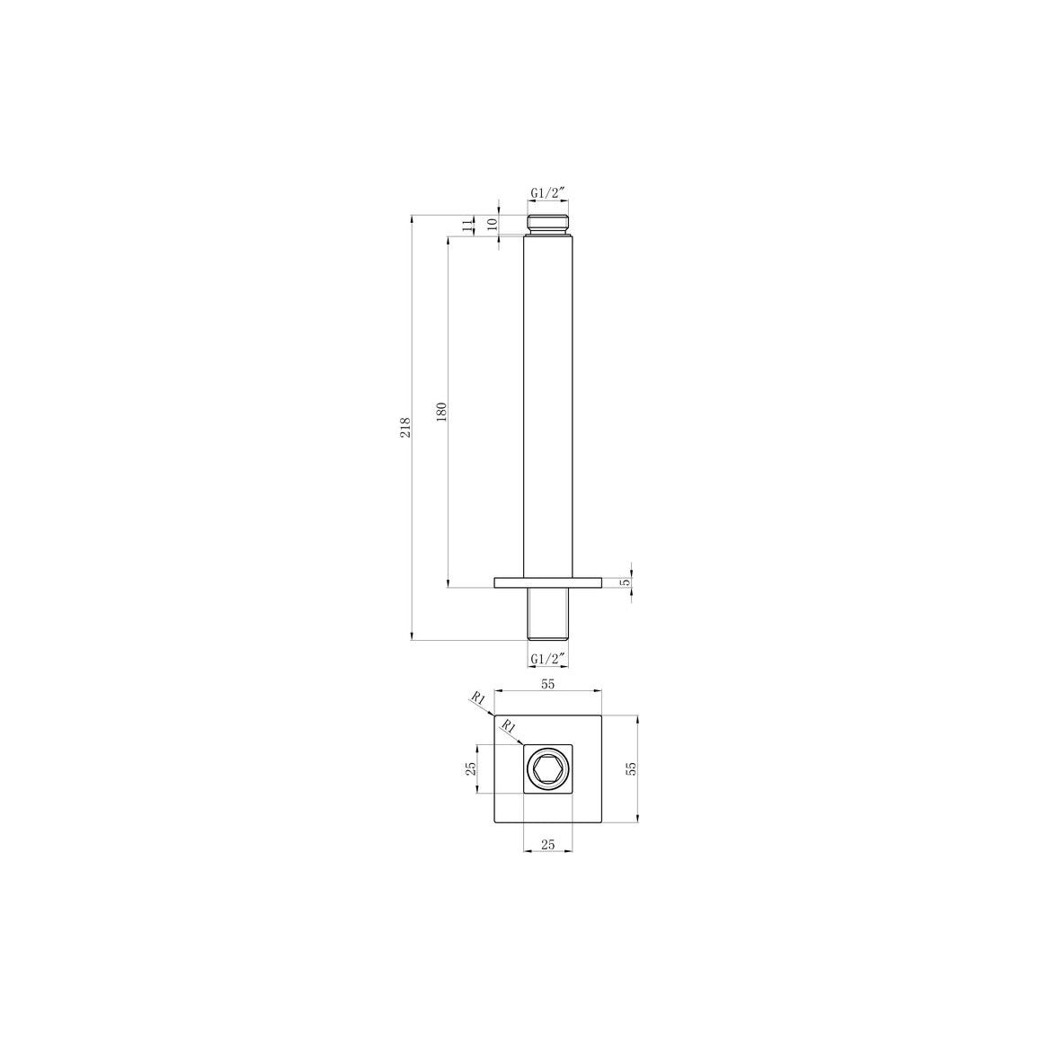 Square Ceiling Arm 180mm - Chrome