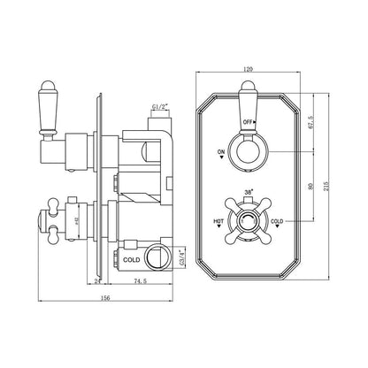 Válvula de ducha termostática de palanca tradicional de Burchs con salida única