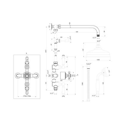 Burchs Traditional Exposed Two Outlet Shower Valve w/Riser Kit & Overhead