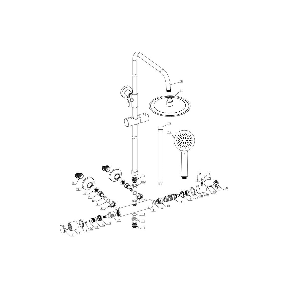 Round Thermostatic Bar Mixer w/Riser Kit - Matt Black
