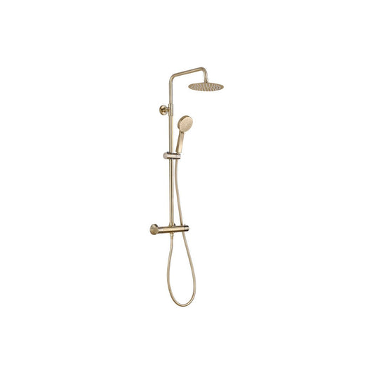 Round Thermostatic Bar Mixer w/Riser Kit - Brushed Brass