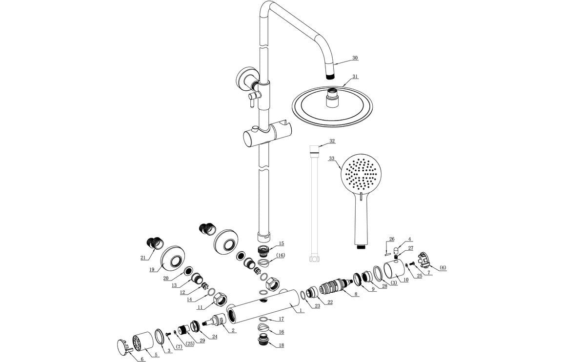 Round Thermostatic Bar Mixer w/Riser Kit - Brushed Bronze