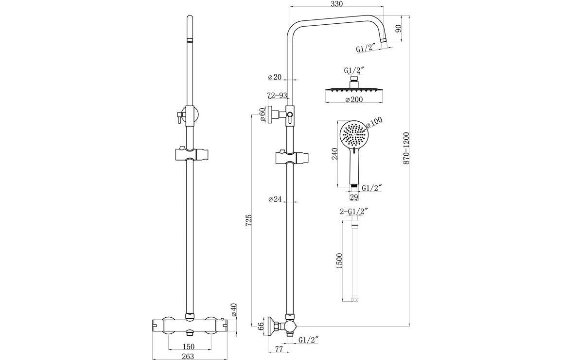 Round Thermostatic Bar Mixer w/Riser Kit - Brushed Bronze