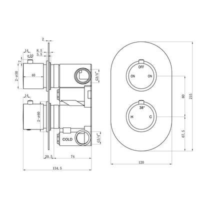 Two Outlet Twin Shower Valve - Matt Black