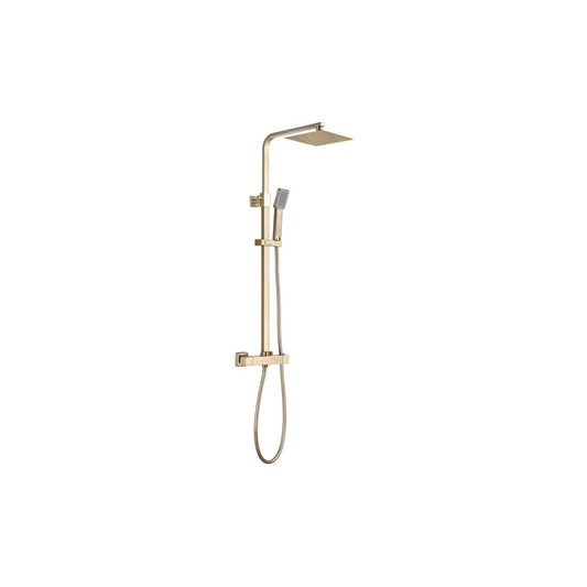 Square Thermostatic Bar Mixer w/Riser Kit - Brushed Brass