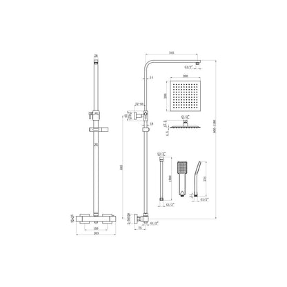 Square Thermostatic Bar Mixer w/Riser Kit - Brushed Brass