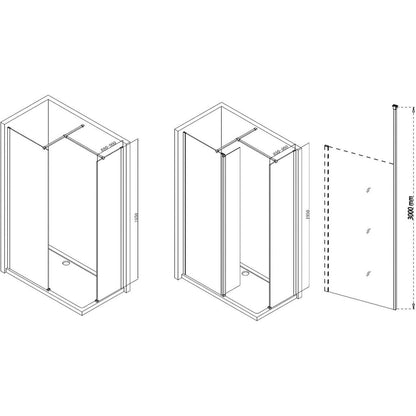 Panel para baño húmedo Montague de 900 mm y poste de piso a techo - Cromo