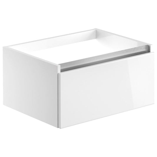 Mueble de lavabo suspendido Conifer de 600 mm y 1 cajón (sin parte superior) - Blanco brillante