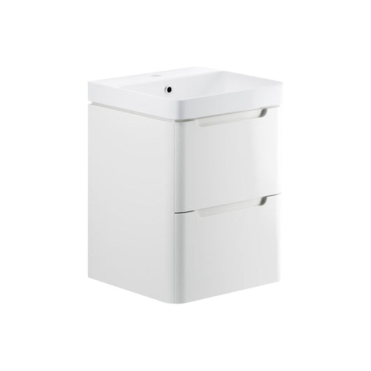 Fawn 500mm 2 Drawer Wall Hung Cloakroom Basin Unit - White Gloss