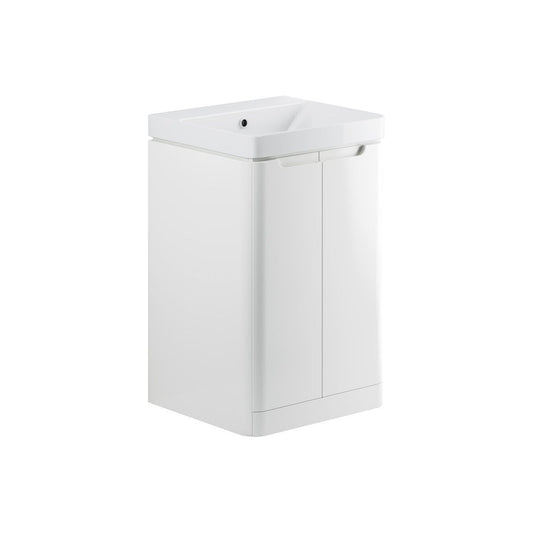 Mueble de lavabo para guardarropa, de pie al suelo, con 2 puertas, 500 mm, Fawn - Blanco brillante