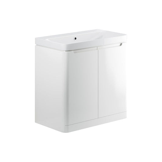 Mueble de lavabo para pie al suelo con 2 puertas y 800 mm Fawn - Blanco brillante