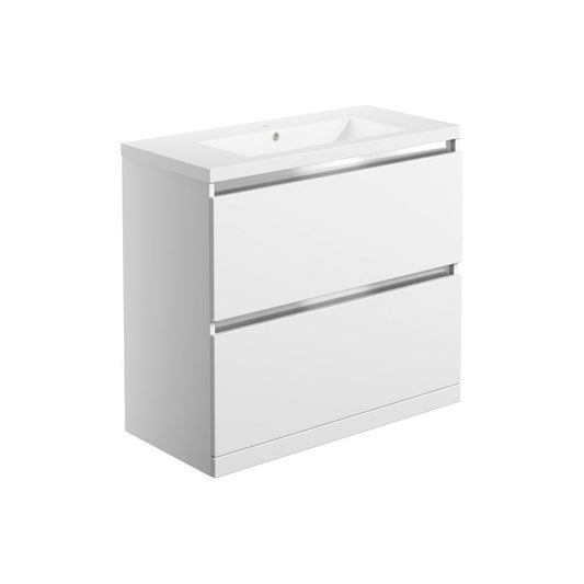 Meuble de lavabo sur pied Conifer 815 mm à 2 tiroirs avec lavabo - Blanc brillant