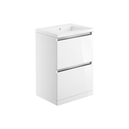 Meuble de lavabo sur pied Conifer 615 mm à 2 tiroirs avec lavabo - Blanc brillant