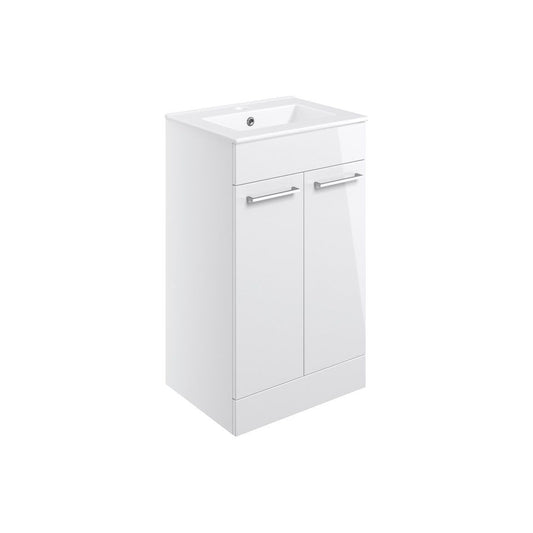 Mueble para lavabo y lavabo de 2 puertas Bateba de 510 mm para fijación al suelo - Blanco brillante