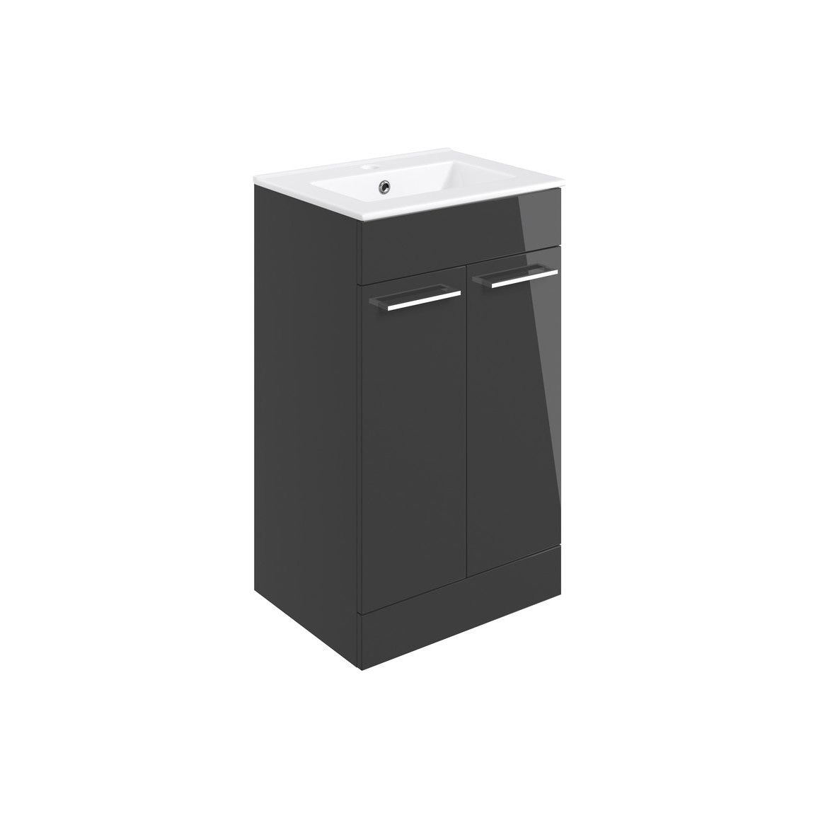 Bateba 510mm Floor Standing 2 Door Basin Unit & Basin - Anthracite Gloss