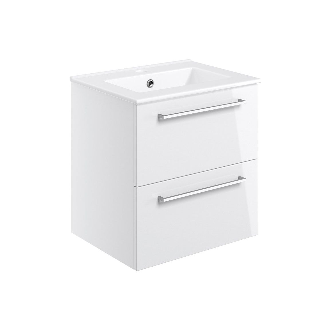 Bateba 510mm Wall Hung 2 Drawer Basin Unit & Basin - White Gloss