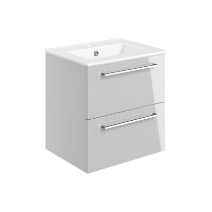 Bateba 510mm Wall Hung 2 Drawer Basin Unit & Basin - Grey Gloss