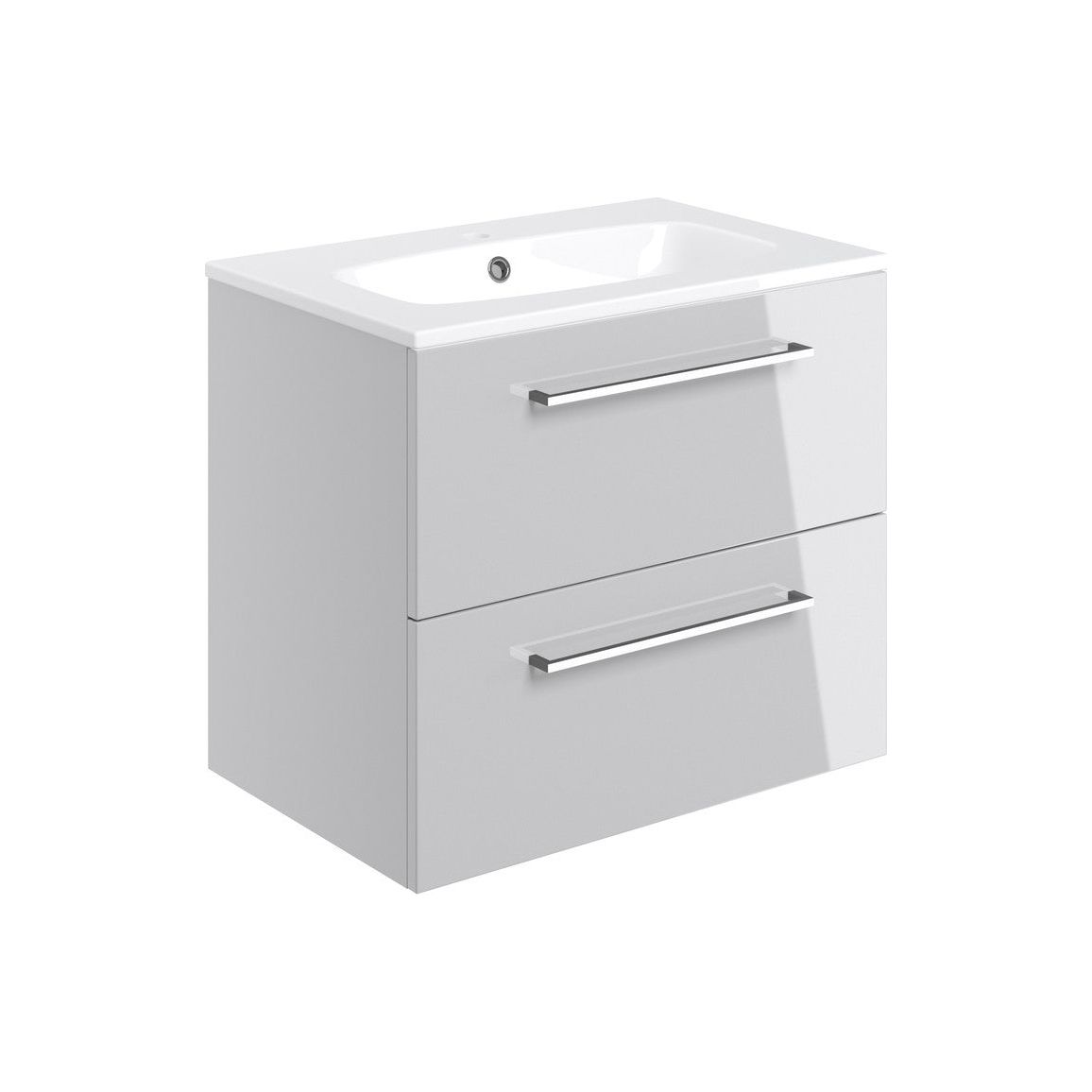 Meuble Lavabo et Vasque Suspendu à 2 Tiroirs Bateba 610 mm - Gris Brillant