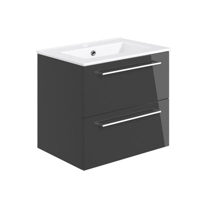 Bateba 610mm Wall Hung 2 Drawer Basin Unit & Basin - Anthracite Gloss