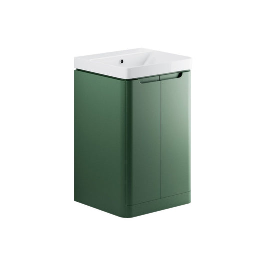 Mueble de lavabo para guardarropa, de suelo, con 2 puertas, 500 mm, Fawn - Verde salvia mate