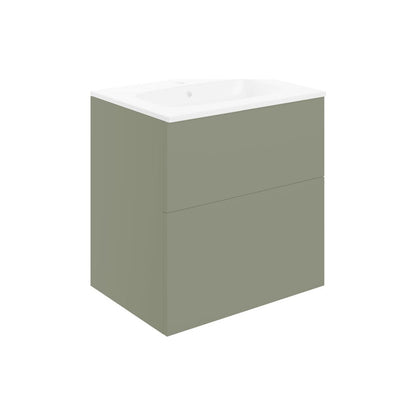 Glen 610mm Wall Hung 2 Drawer Basin Unit & Basin - Matt Olive Green