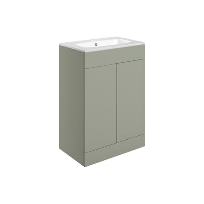 Glen 615mm Floor Standing 2 Door Basin Unit & Basin - Matt Olive Green