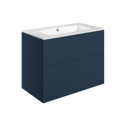 Glen 815mm Wall Hung 2 Drawer Basin Unit & Basin - Matt Deep Blue