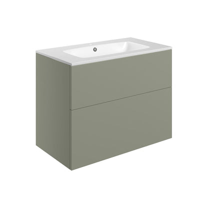 Glen 815mm Wall Hung 2 Drawer Basin Unit & Basin - Matt Olive Green