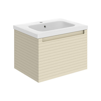 Chestnut 615mm Wall Hung 1 Drawer Basin Unit & Basin - Matt Cotton