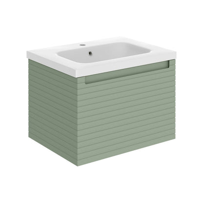 Mueble de lavabo y lavabo suspendido de 615 mm con 1 cajón en color castaño - Verde sauce mate