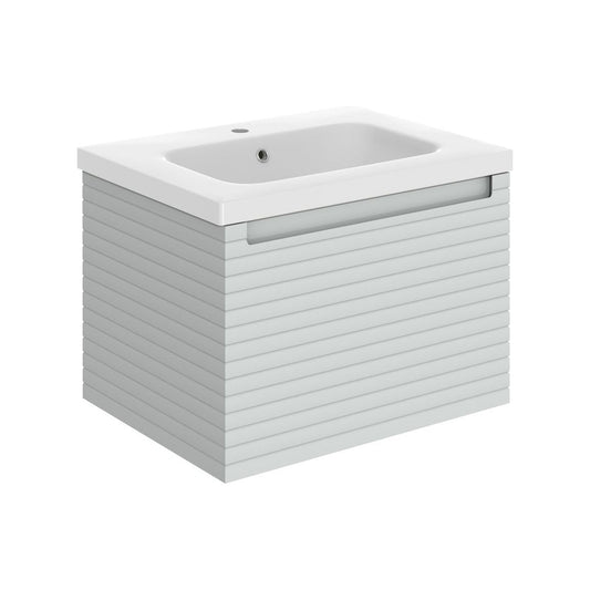 Mueble de lavabo y lavabo suspendido con 1 cajón, 615 mm, color castaño - Gris mineral mate