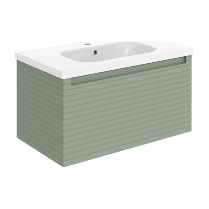 Castaño Mueble de lavabo y lavabo suspendido con 1 cajón de 815 mm - Verde sauce mate