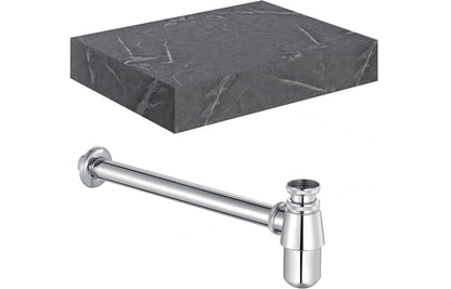 Hayes 600mm Wall Hung Grey Marble Basin Shelf & Bottle Trap